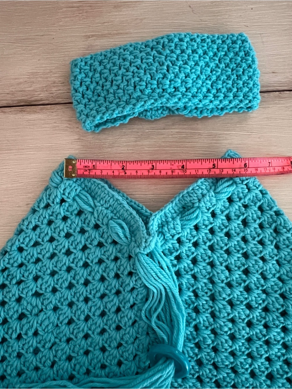 Handmade Teal Crochet Kids Poncho & Headband Set - Picture 6 of 9